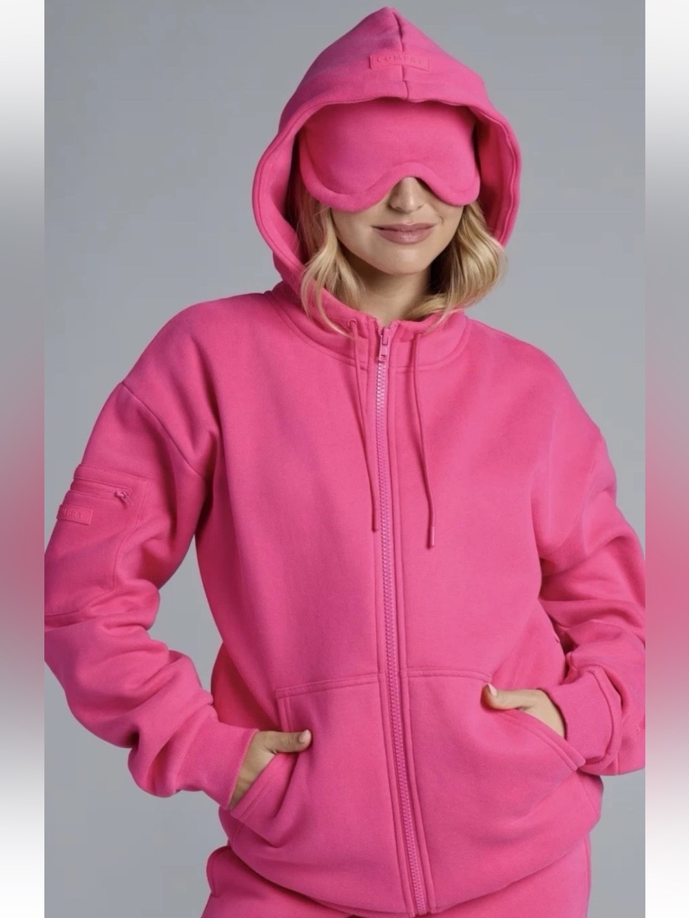 COMFRT Airplane Mode Travel Zip Hoodie Eye Mask Hot Pink LIMITED EDITION Medium